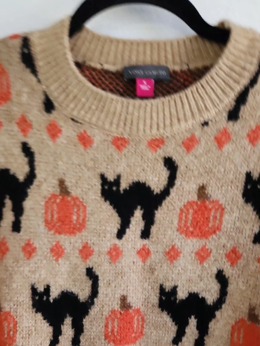 Vince Camuto Halloween Black Cat Pumpkin Fair Isle Knit Sweater Size S